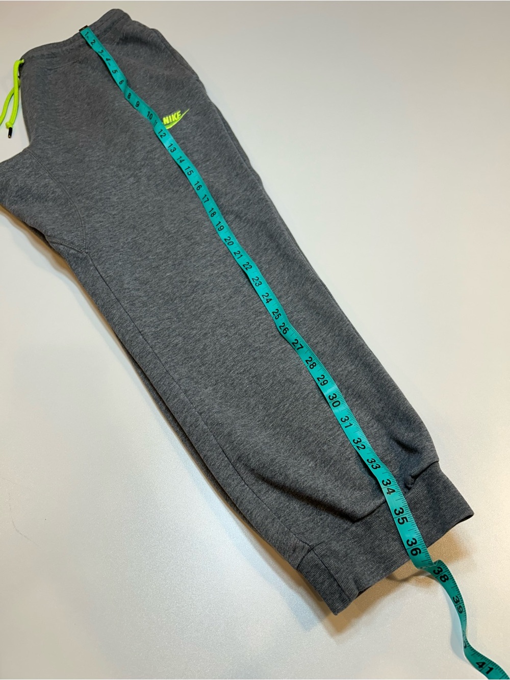 Nike Cuffed Fleece Joggers Heather Grey Neon Volt Drawstring Pants - Picture 4 of 8